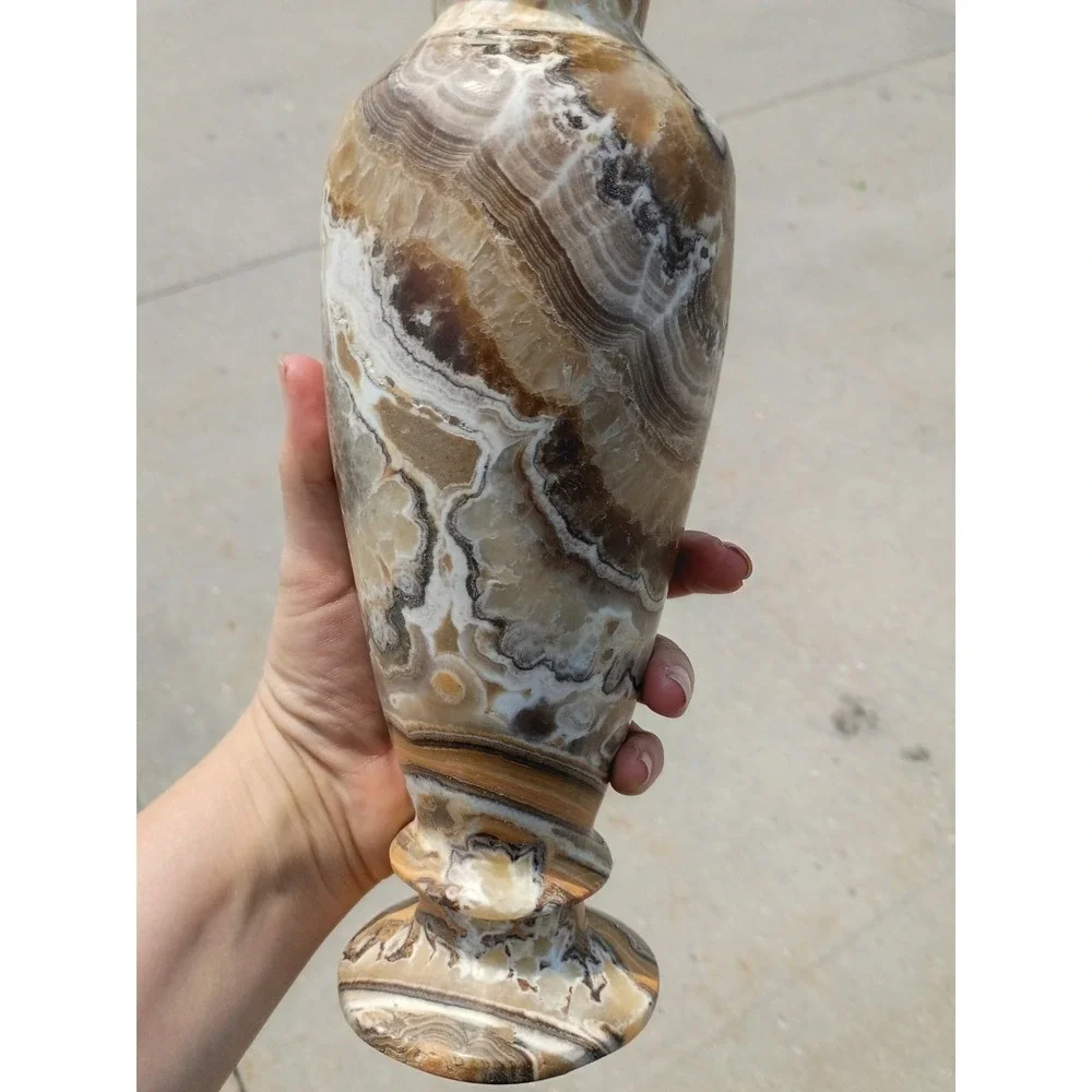 Large Solid Onyx Marble Vase Neutral Banded Beautiful Vase One Of A Kind 10.75